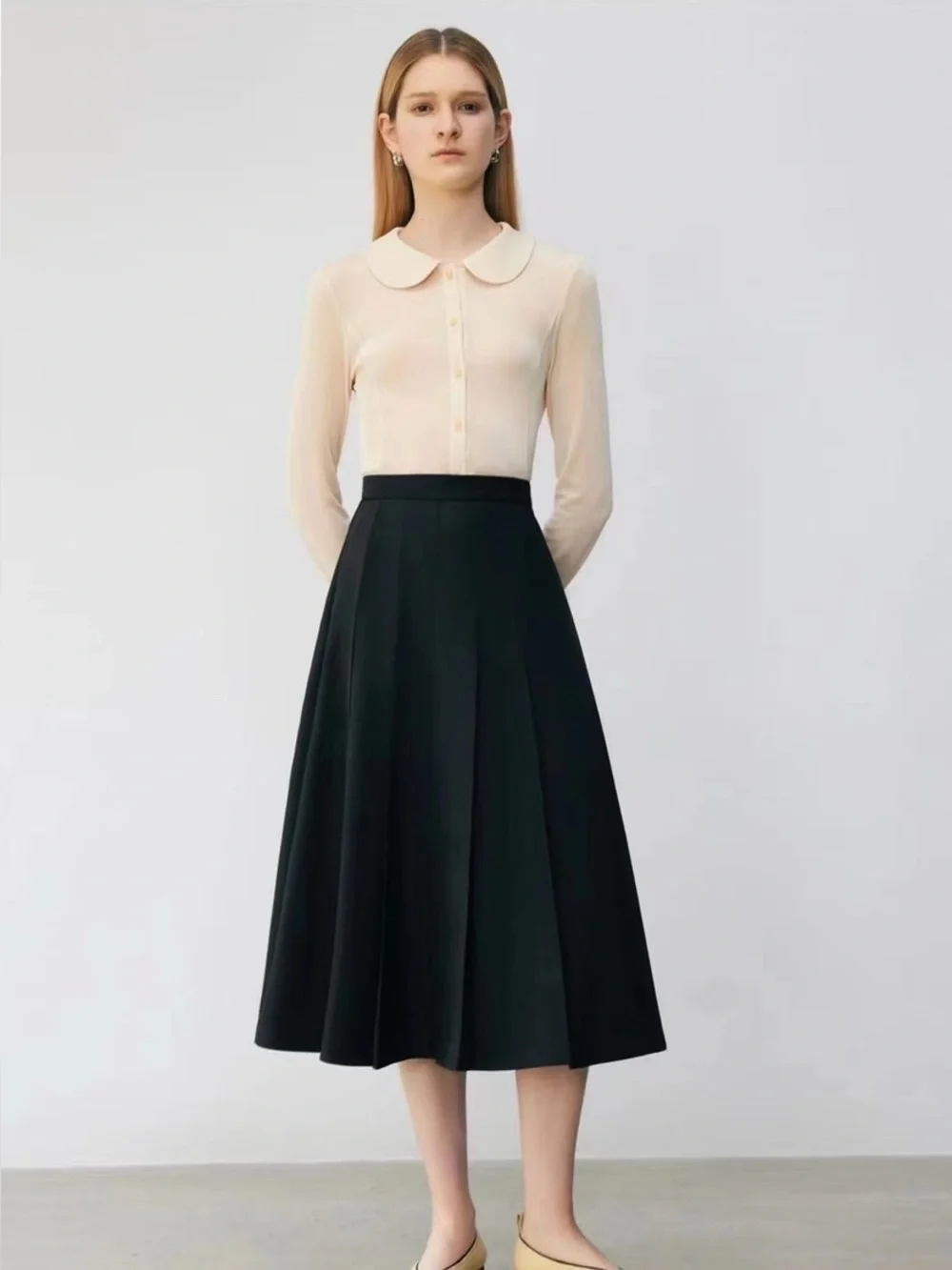 Hand-Pleated Textured Yarn Skirt-S